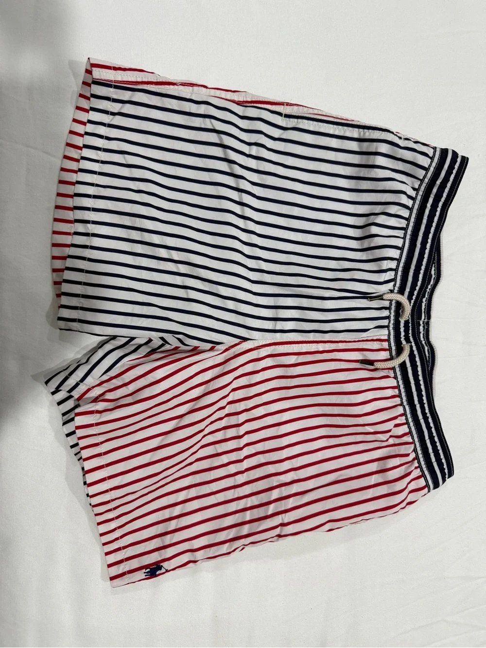 Polo by Ralph Lauren Boys Red, White & Navy Striped Swim Trunks